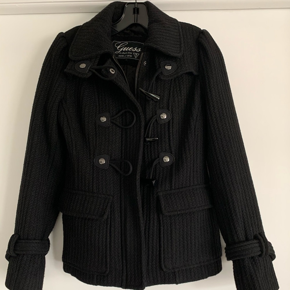Guess Black Wool Trendy Coat/Jacket